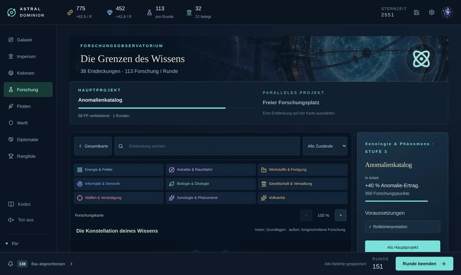 Astral Dominion – Forschungsobservatorium mit Technologiebaum