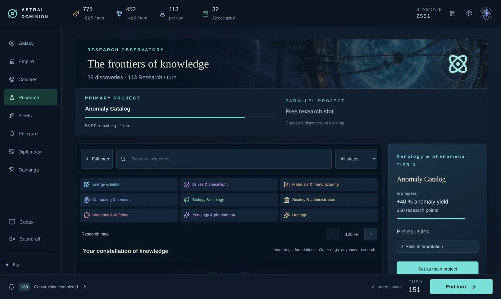 Astral Dominion – Research Observatory with technology tree