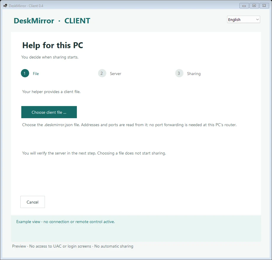 DeskMirror – Client: choose client file