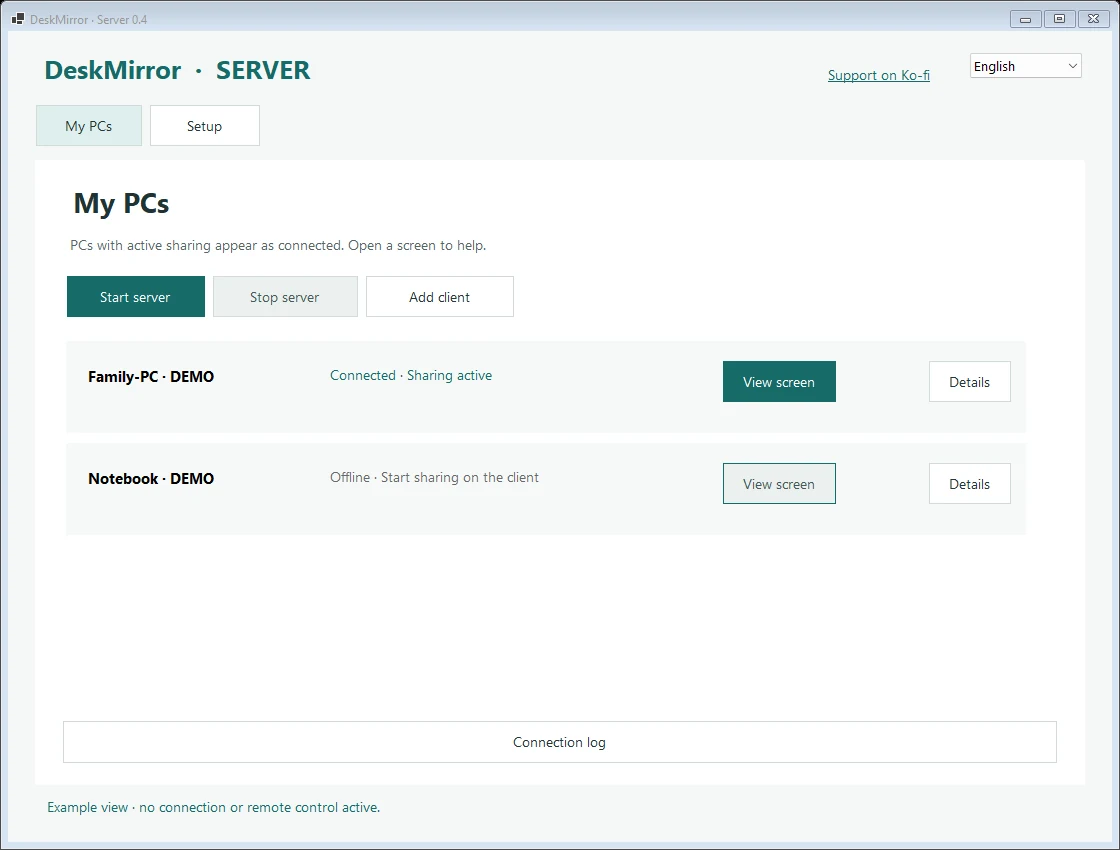 DeskMirror – My PCs overview with sample status