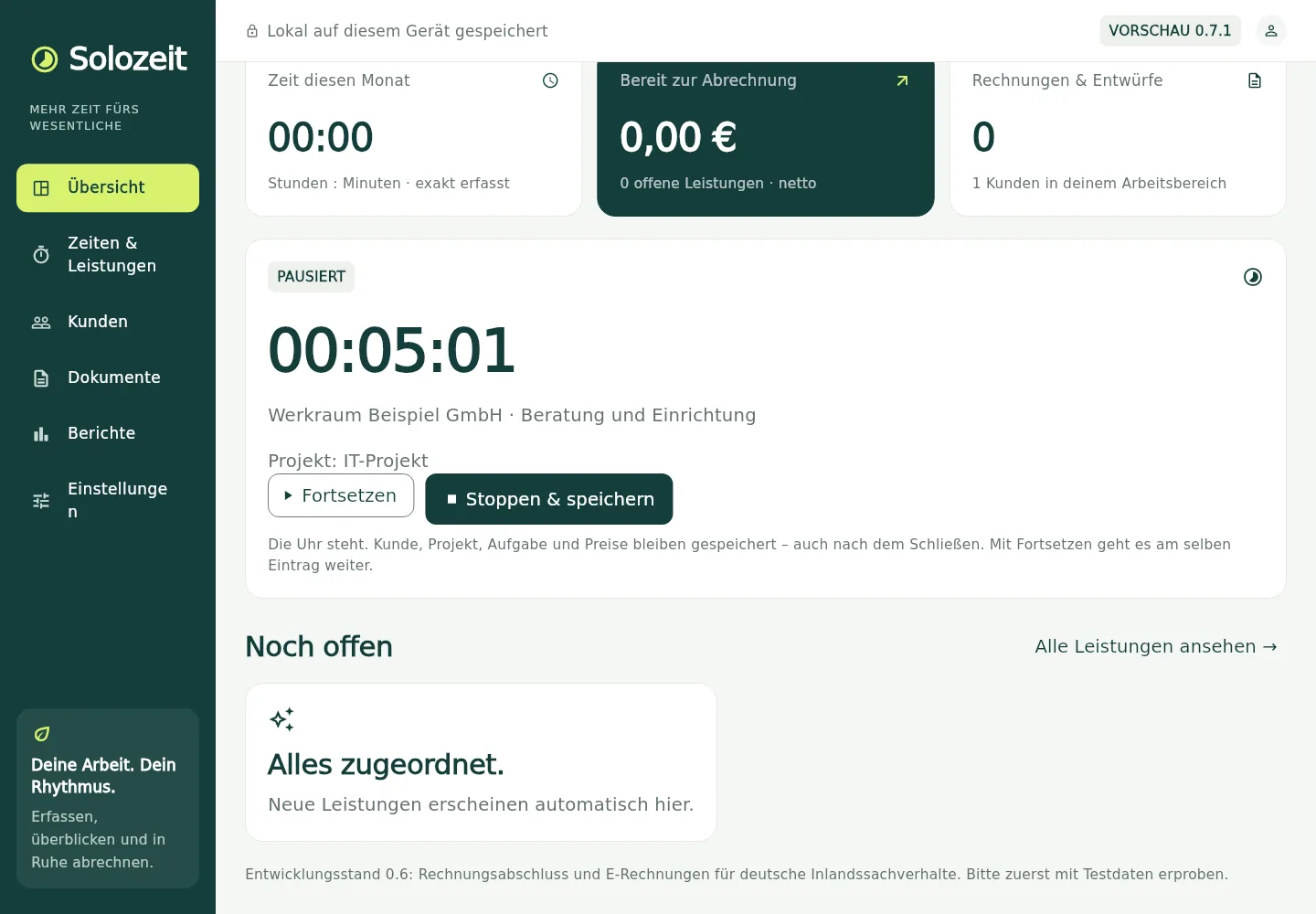Solozeit – Pausierter Timer mit gespeicherter Aufgabe